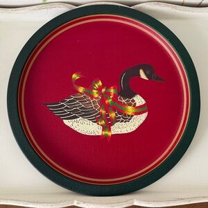 Vintage 1988 Christmas Goose Round Metal Serving Tray - Wang International